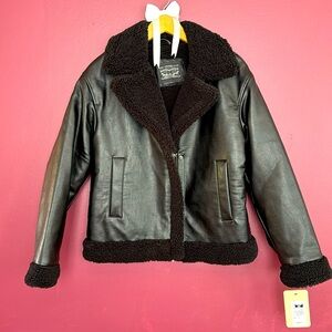 Levi’s Black Leather Jacket with Shearling Lining